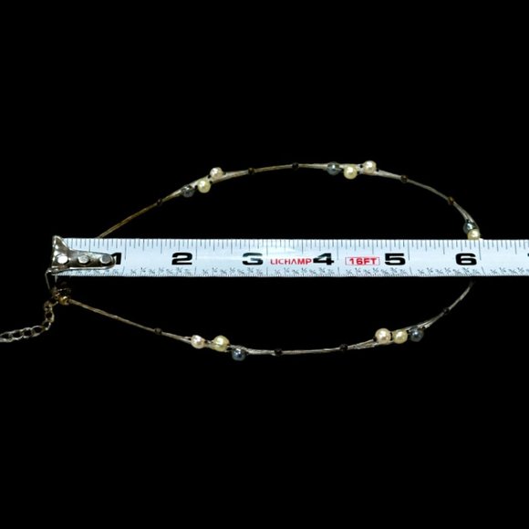 Vintage Floating Faux Pearl Gray and White Necklace 3-n-1 Strand 12 Inch - Picture 6 of 6